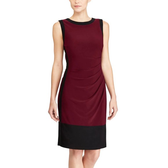 Lauren Ralph Lauren Size 6P‎ Bodycon Color Block Jersey Dress Burgundy, Black - Picture 1 of 8